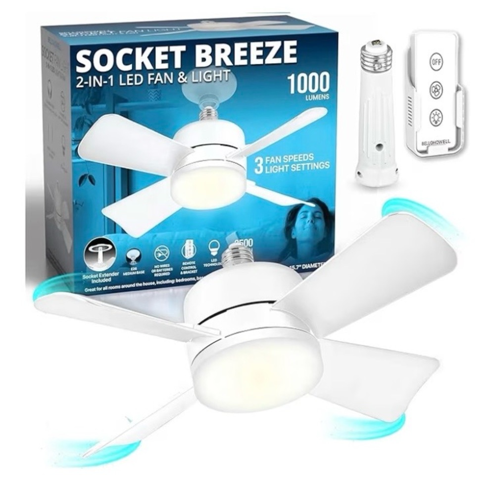 BRAND NEW Bell+Howell Socket Breeze Modern Ceiling Fan with LED Lights